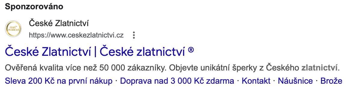 Ukázka vyhledávací reklamy na brand